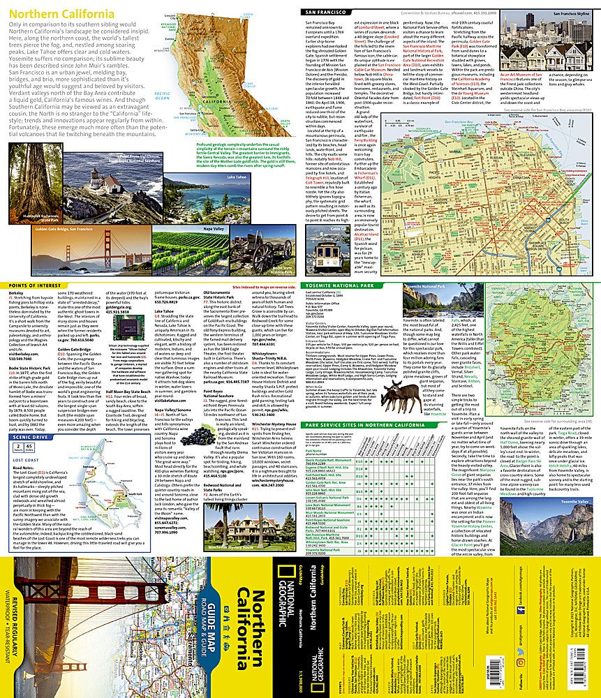 Northern California Road Map Travel Guide Waterproof Topographic Camping Hiking