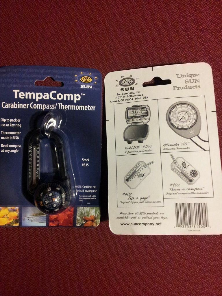 NEW Sun TempaComp Thermometer Compass Carabiner Key Ring Temperature Biner 815