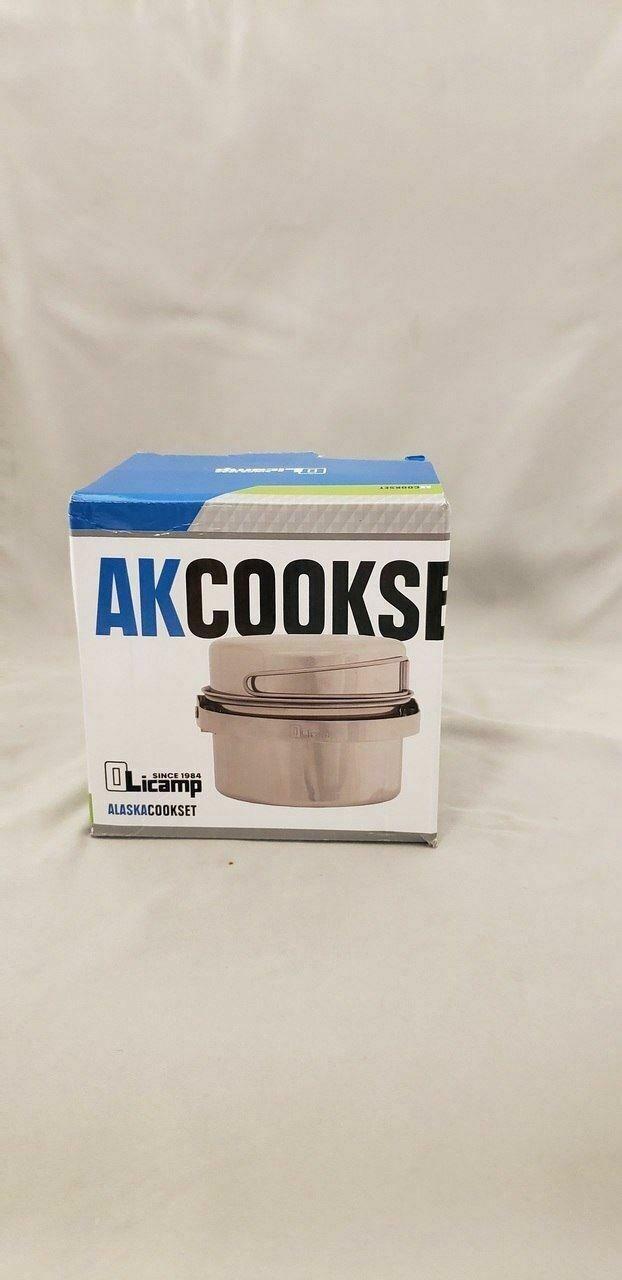 Olicamp AK 1 Qt Stainless Steel Mess Kit Cookset w/Pot--Fry Pan Lid--Stuff Sack