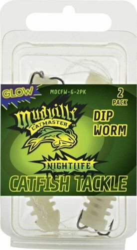 Mudville Catmaster Glow Dip Worm/Bait Catfish Lure w/Treble Hook & Leader 2-Pack