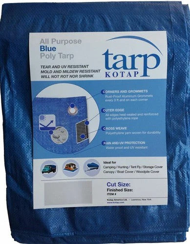 Kotap 10' x 12' UV Resistant Waterproof Blue Poly Tarp w/Grommets &amp; Rope Hem