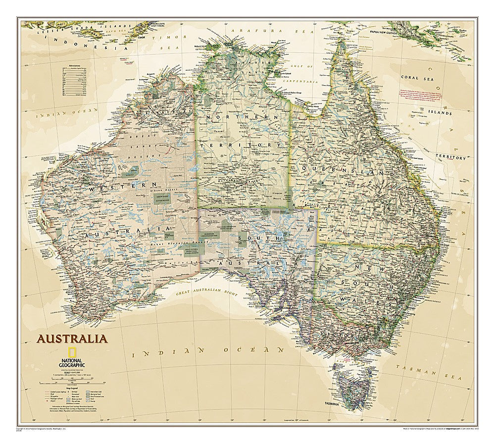 Australia Wall Map 30x27 National Geographic Executive Standard Poster Decor