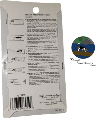 Eagle Claw Fishing Rod Tip Repair Kit w/6/64" 7/64" 8/64" Tips & Hot Glue Stick