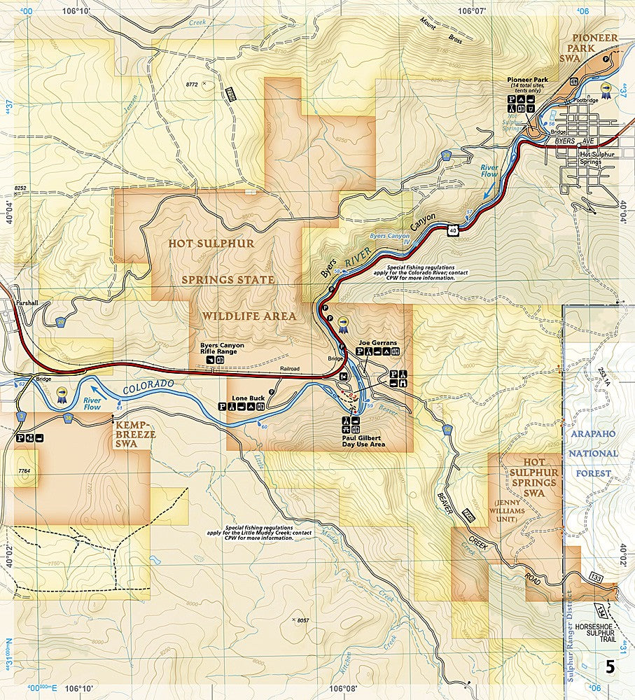 Colorado River Headwater Kremmling CO Waterproof Fishing Map Rafting Kayaking