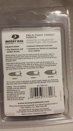 Mossy Oak Field Point 5/16" Target Points 100-Grain 12-Pack