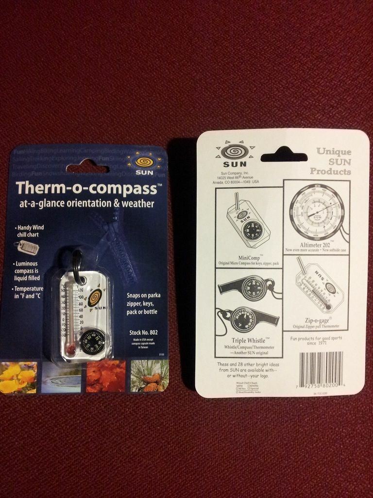 NEW Sun Therm-O-Compass Thermometer Compass Zipper-Pull Temperature Hunting 802