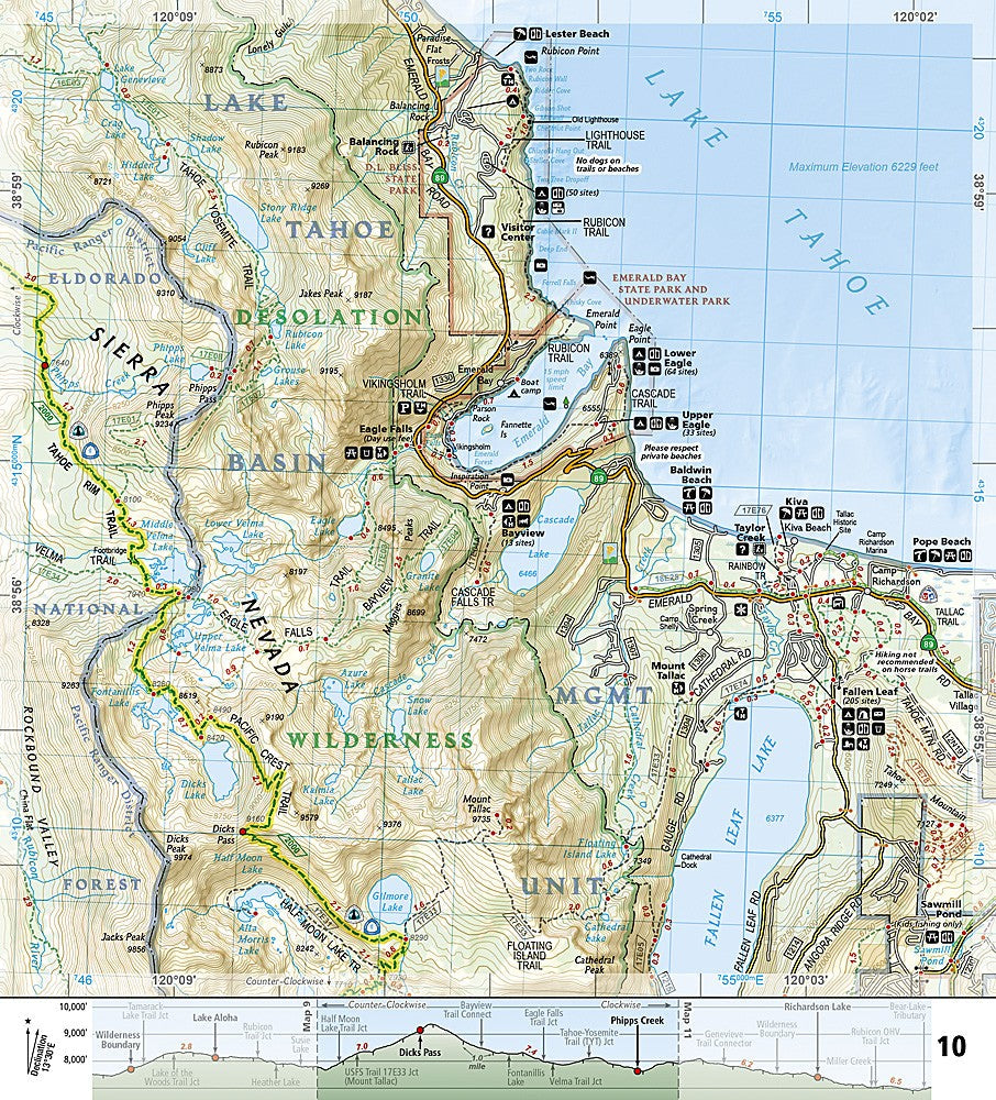 Tahoe Rim Trail CA NV Waterproof Topographic Map Hiking Backpacking Guide 1013