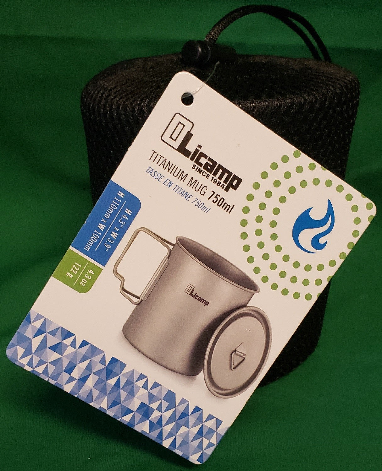 Olicamp Space Saver Ultralight Titanium 750ml Mug w/Folding Handles, Lid, & Bag