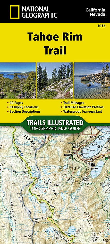 Tahoe Rim Trail CA NV Waterproof Topographic Map Hiking Backpacking Guide 1013