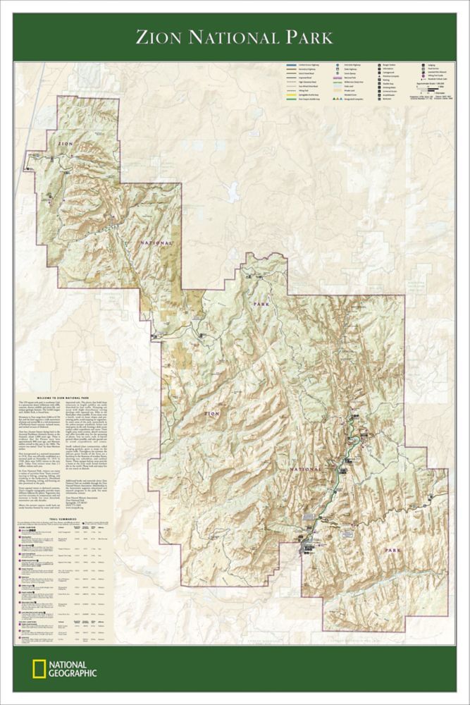 Zion National Park Wall Map 24x36 National Geographic Standard Poster UT