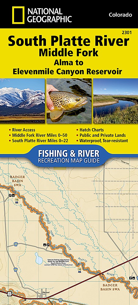South Platte River Middle Fork CO Waterproof Fishing Map Kayaking Camping Guide