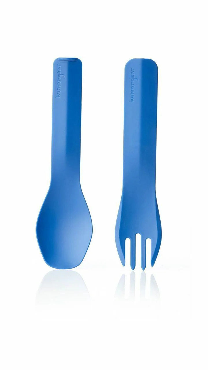 Humangear GoBites Duo Spoon/Fork Combo Utensil Blue - Sturdy BPA-Free Nylon