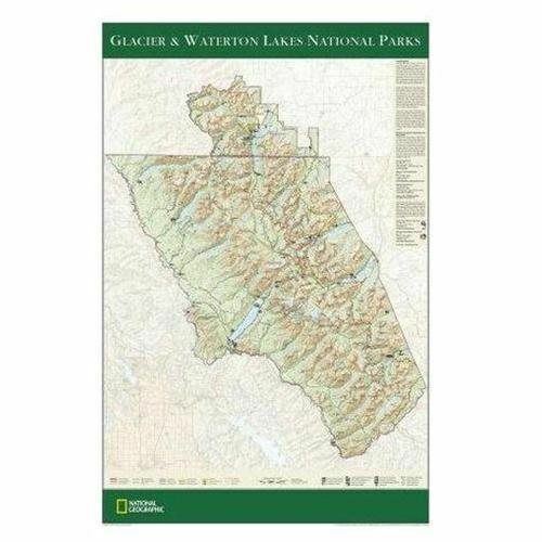 Glacier Waterton Lakes National Park Wall Map 24x36 National Geographic Tubed