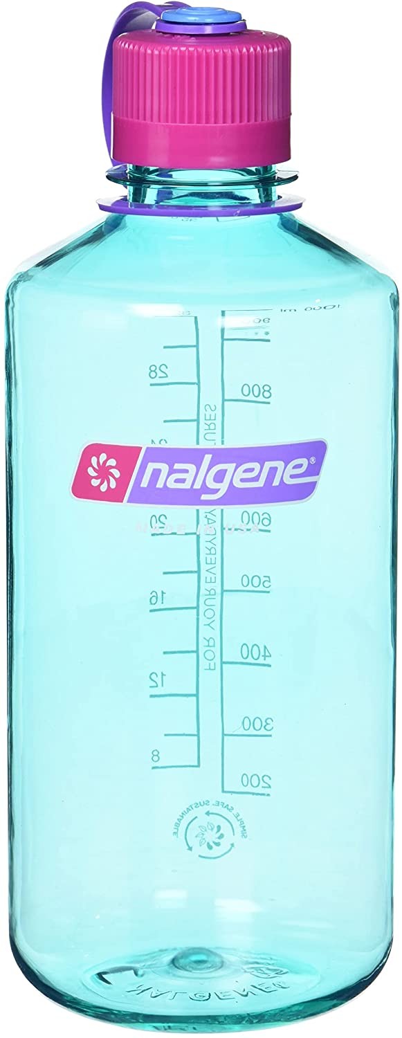 Nalgene Sustain Narrow Mouth 32 oz Surfer Blue Water Bottle w/Purple Lid / Cap