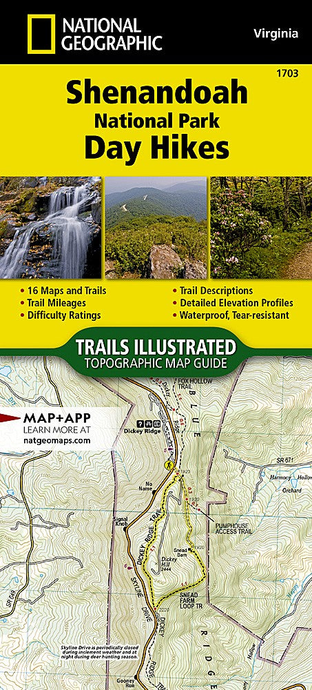Shenandoah National Park VA Day Hikes Waterproof Topo Map Trail Guide 1703