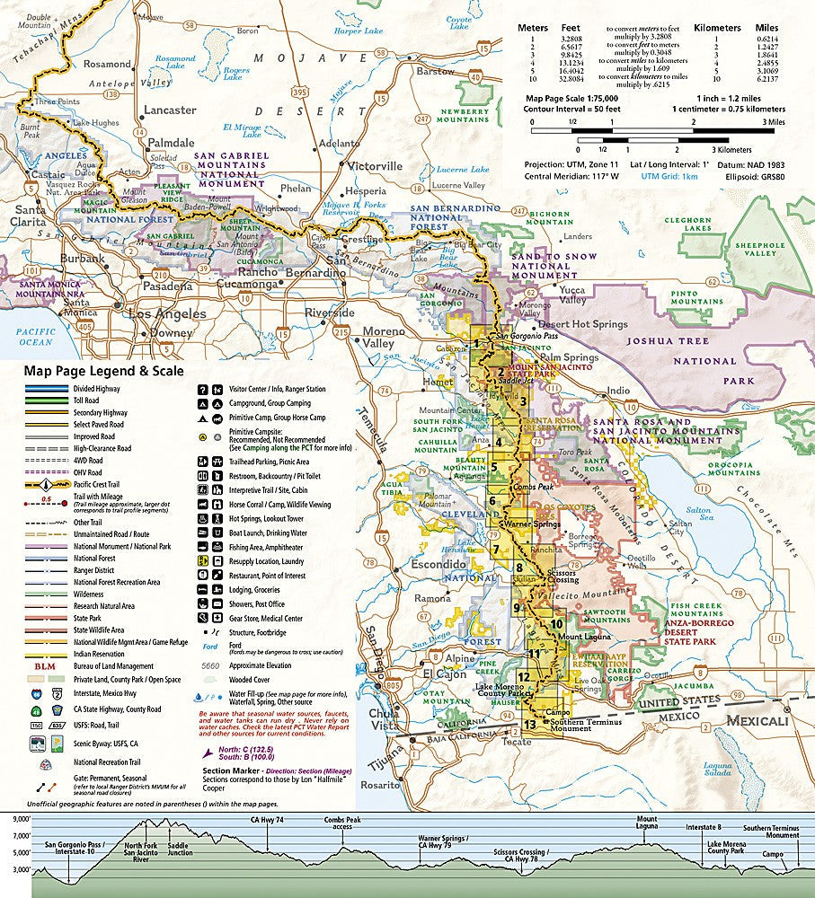 Pacific Crest Trail San Jacinto Laguna CA Waterproof Topo Map Hiking Backpack