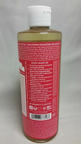 Dr Bronner's / Bronners 18-In-1 Hemp Rose Scent Pure-Castile Soap 16 oz Organic image 1