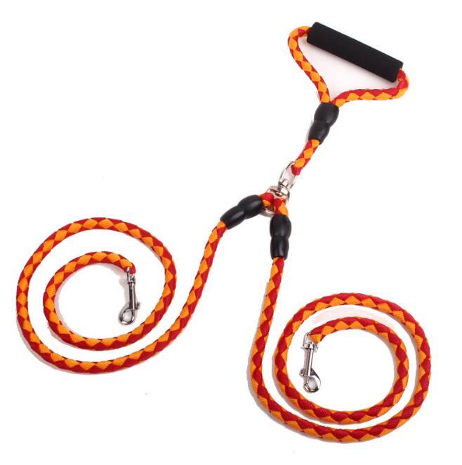 Double-ended dog traction rope by Tangled Trails Outdoor Gear, designed for walking pets with secure handles and durable materials.