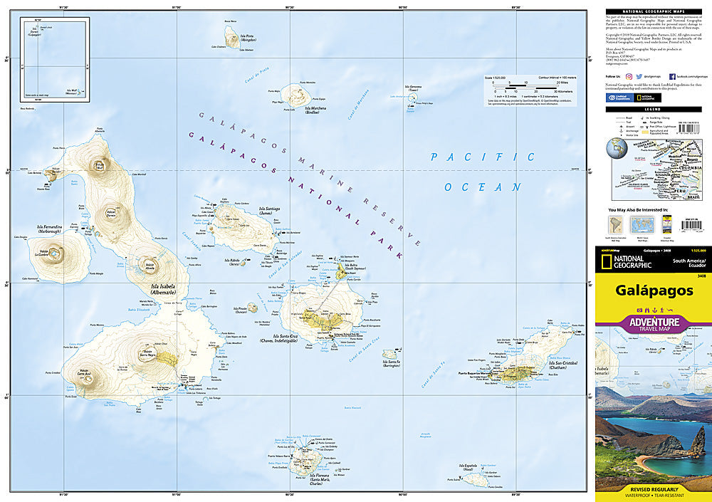 National Geographic Trails Illustrated Map â€“ Adventure Galapagos Islands South image 1