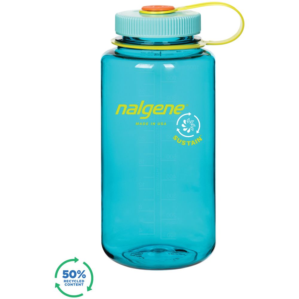 Nalgene Sustain Wide Mouth 32 oz Cerulean Water Bottle w/Blue Lid / Cap image 0