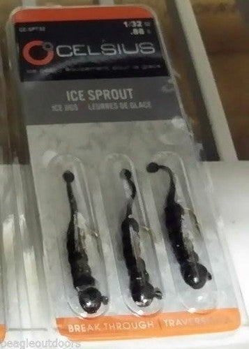 Celsius Ice Sprout 1/32 Jig head with Tail Black CE-SPT32BLK Fishing Lure 3-PK image 1