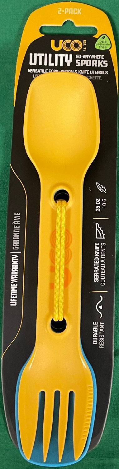 UCO Utility Spork Fork-Spoon-Knife Combo 7'' Utensil 2-Pack Gold / Rich Sky Blue image 9