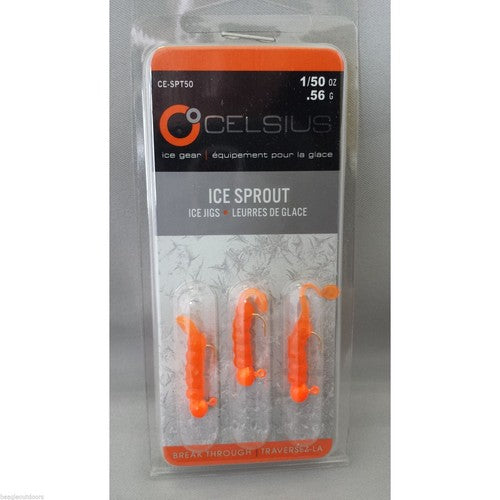 Celsius Ice Sprout 1/32 Jig head with Tail Orange CE-SPT32ORG Fishing Lure 3-PK image 0