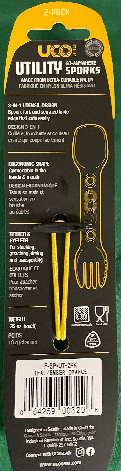 UCO Utility Spork 2-Pack - Teal & Orange - 3-in-1 Camping Utensil image 10