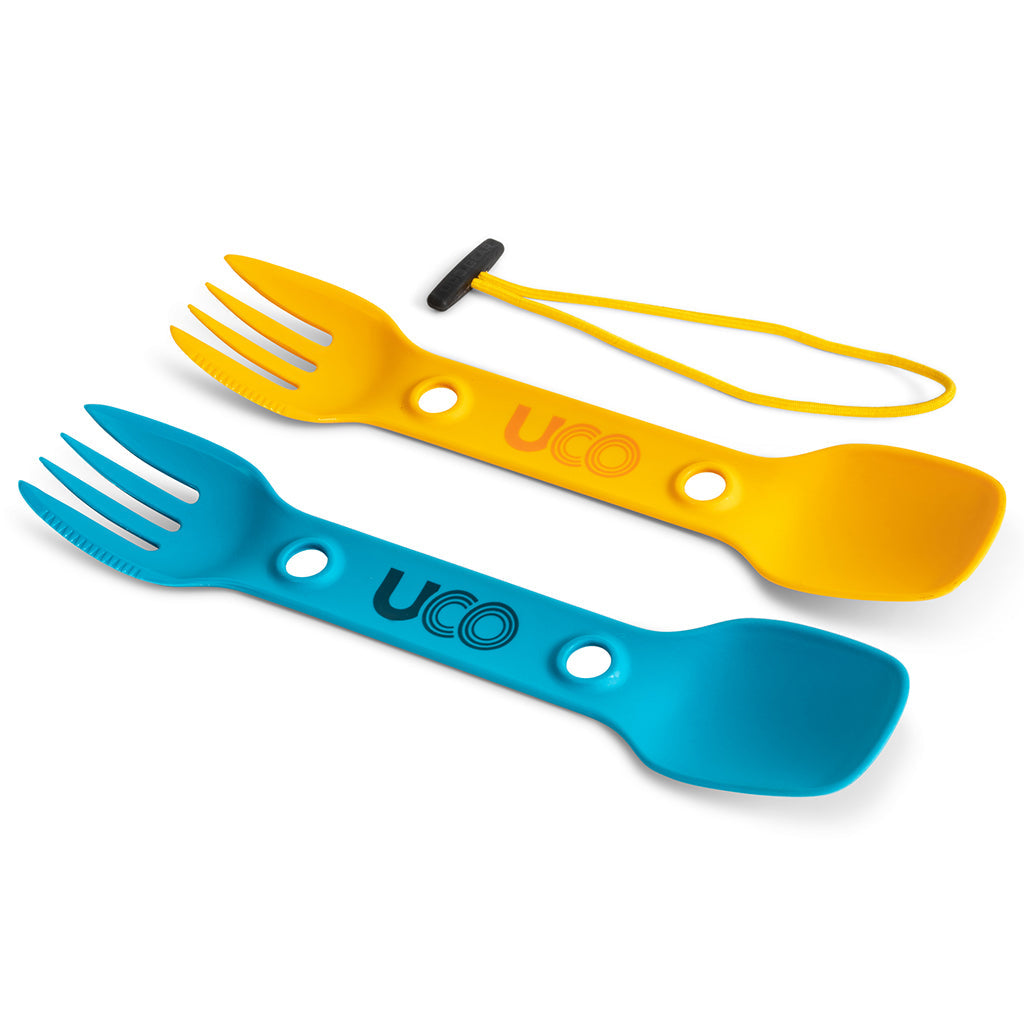 UCO Utility Spork Fork-Spoon-Knife Combo 7'' Utensil 2-Pack Gold / Rich Sky Blue image 0