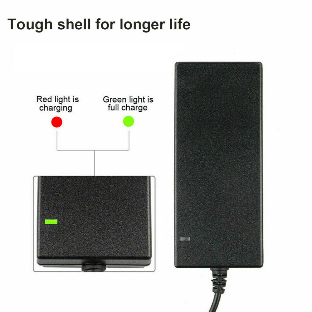 Tangled Trails Outdoor Gear 42V 2A electric bike battery charger plugged into a 36V Li-ion ebike battery.