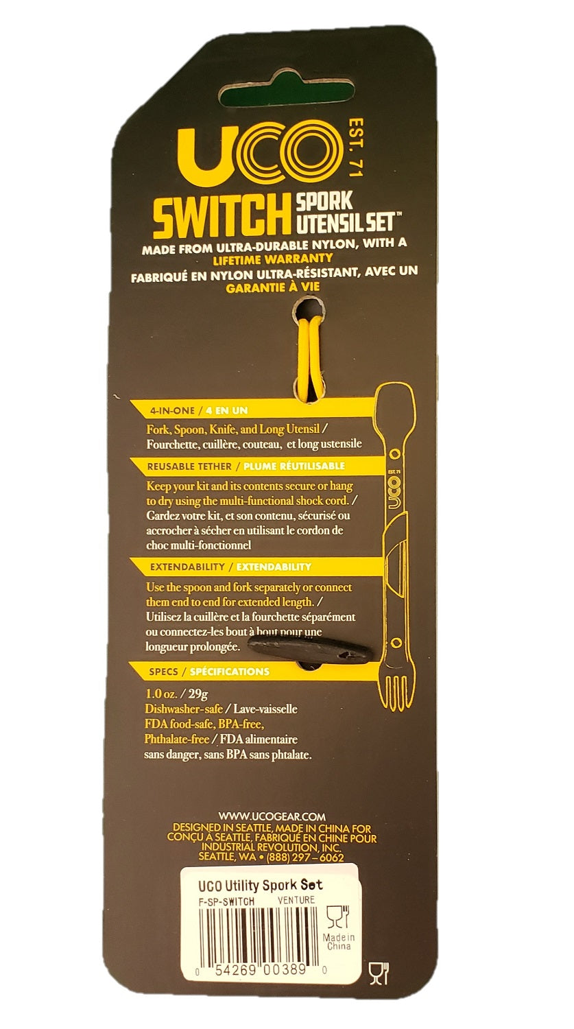 UCO Switch Spork Fork-Spoon-Knife Utensil Set w/Tether Venture Gray Black image 7