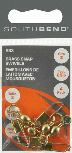 South Bend Fishing Snap Swivels, Solid Brass, Size 3, 25 LB Test, 4-Pack image 1