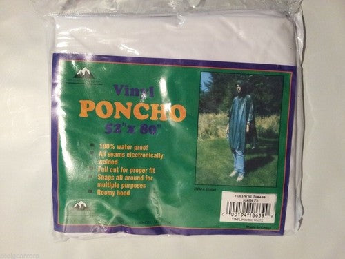 Liberty Mountain Waterproof Vinyl Rain Poncho White 52" x 80" Survival image 0
