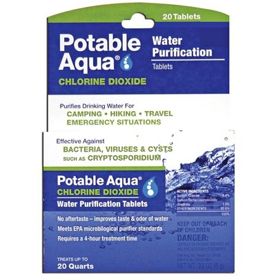 Potable Aqua Water Purification Camping/Hiking/Military/Survival 20-Tablets image 0