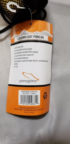 Peregrine Equipment PEVA 52" x 80" Rain Poncho PVC Free w/Snaps &amp; Hood Yellow image 2