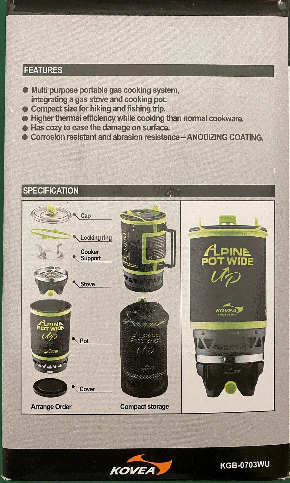 Kovea Alpine Pot Wide Up Stove System KGB-0703WU – Backpacking Cook Set