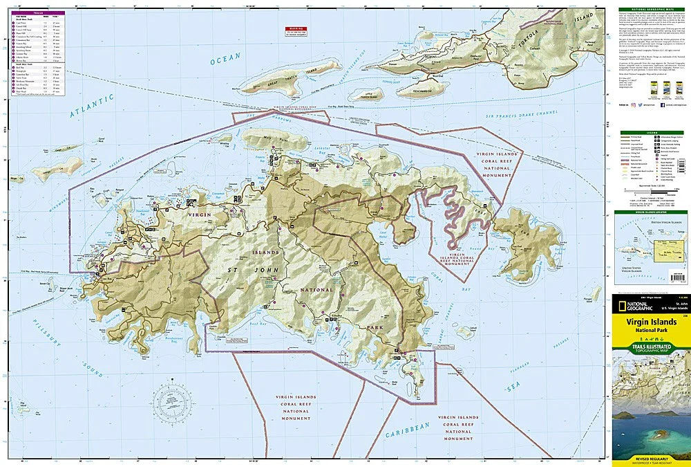 St John Virgin Islands USVI Waterproof Map Hiking Snorkeling Beach Trail #236